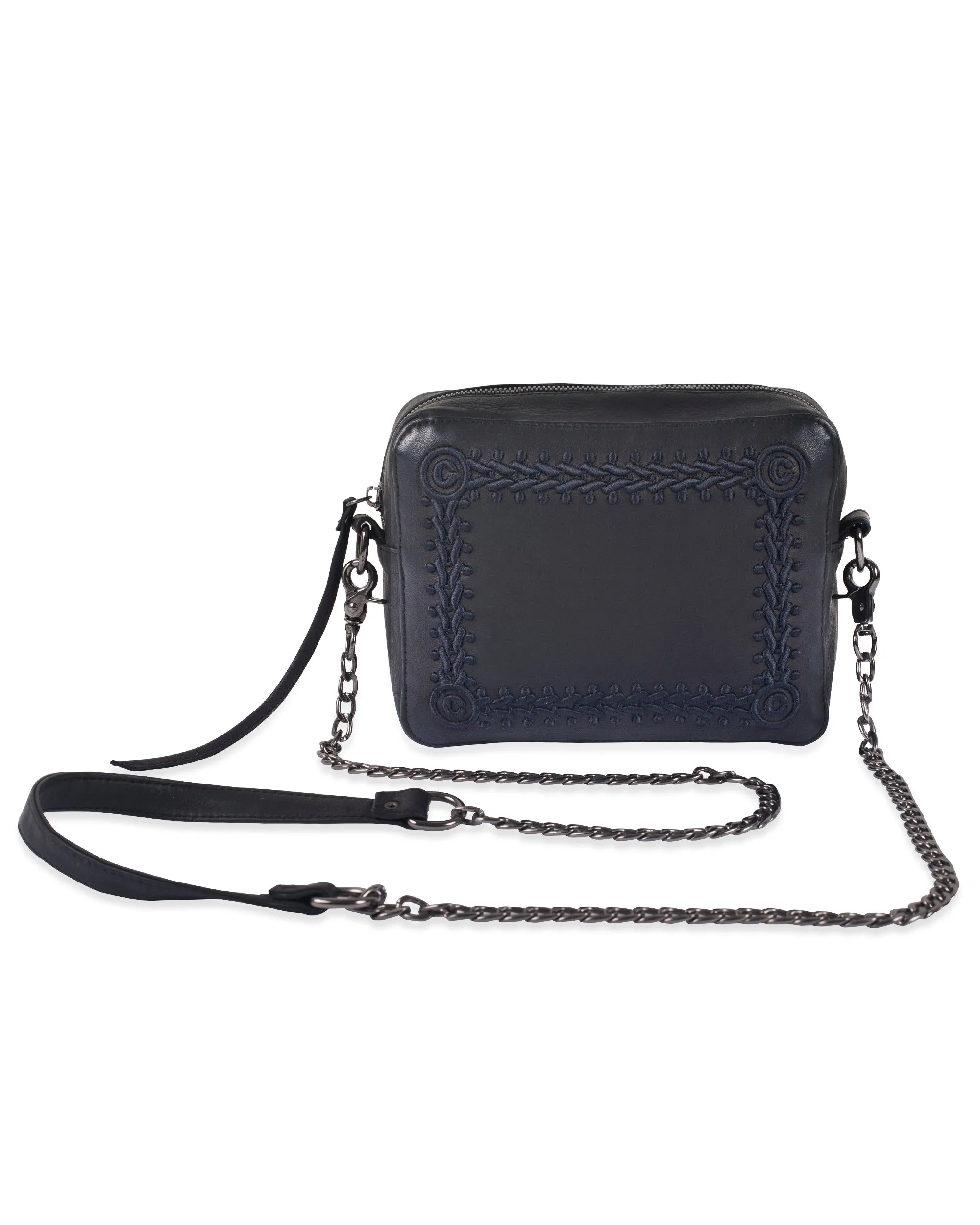 LEATHER CHAIN PURSE IN BLACK