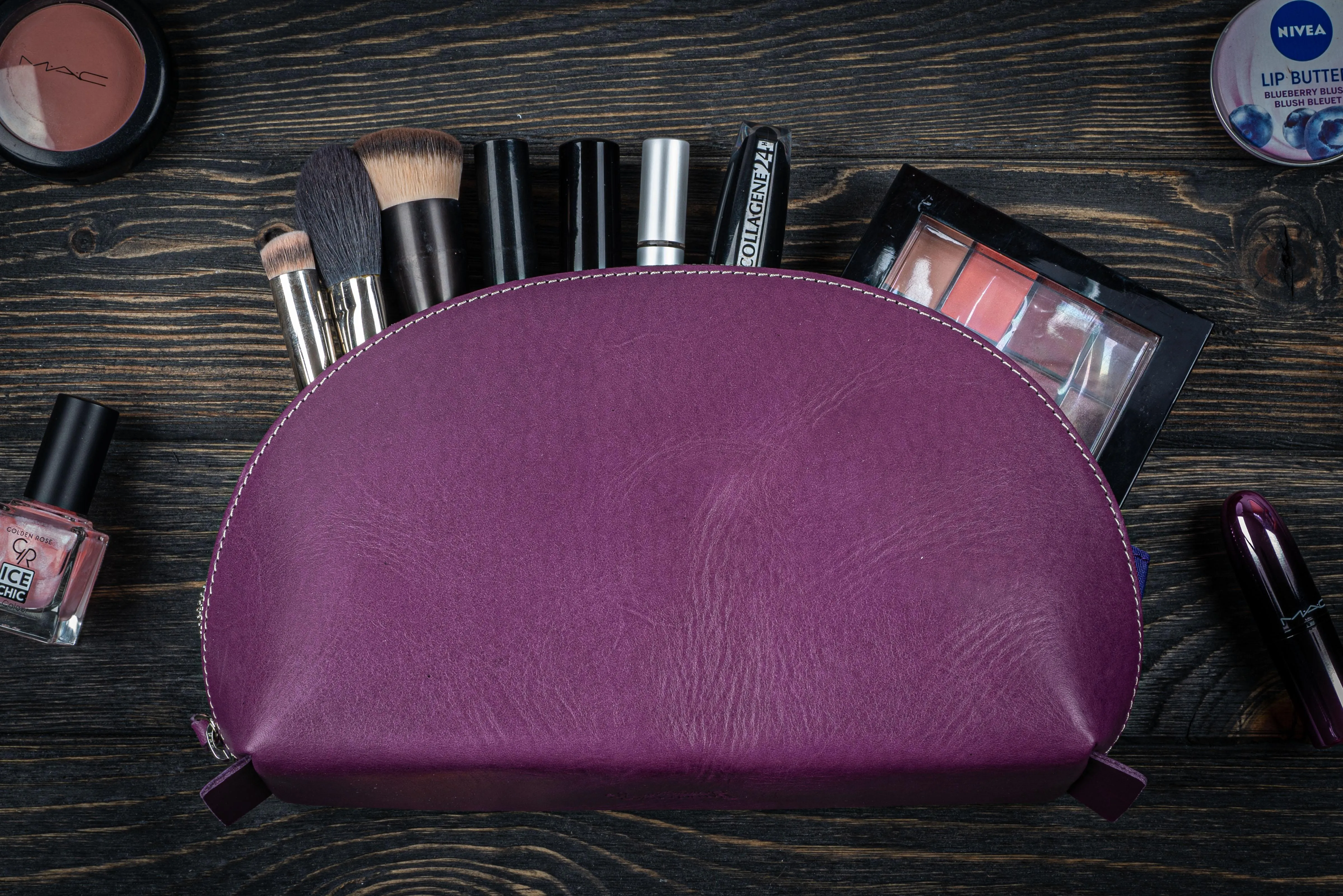 Leather Lunar Makeup / Toiletry Bag - Purple