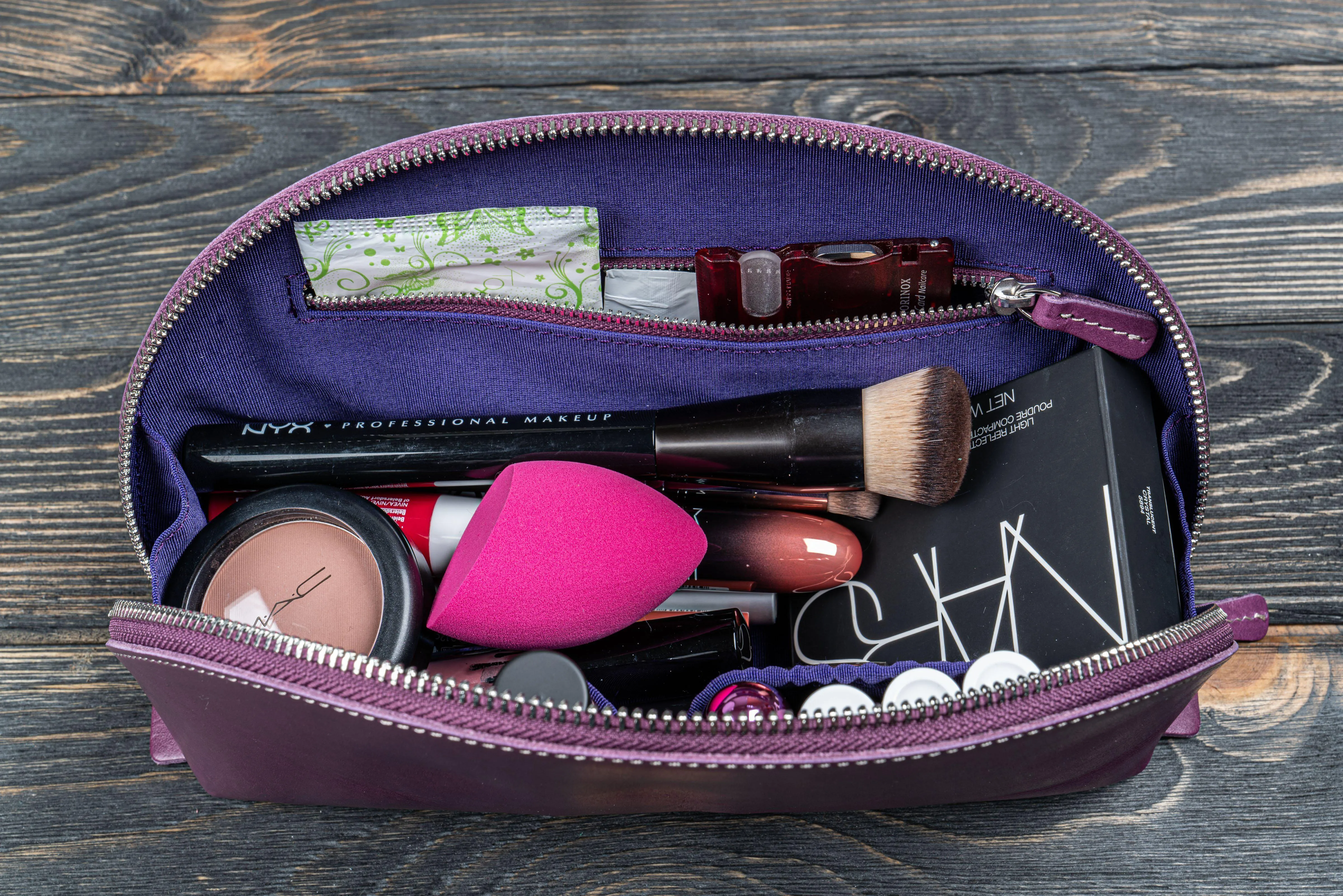 Leather Lunar Makeup / Toiletry Bag - Purple