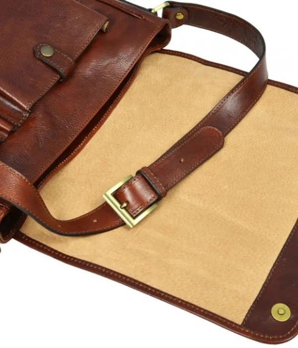 Leather Messenger Bag - Brown