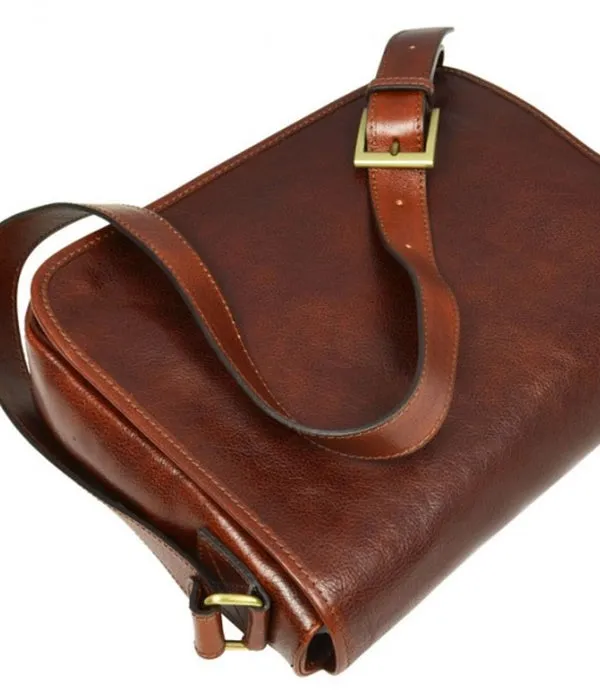 Leather Messenger Bag - Brown