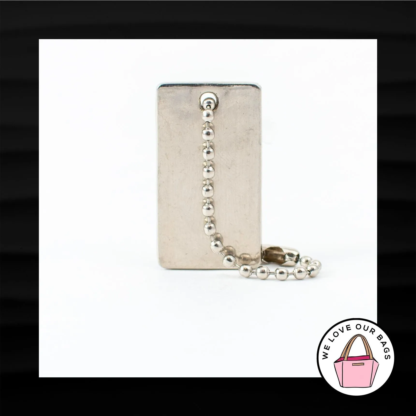 LINA RECTANGLE EMBOSSED DISC SILVER METAL KEY FOB BAG CHARM KEYCHAIN HANG TAG