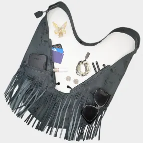 (LIVE) Glam Black Fringe Leather Sash Bag