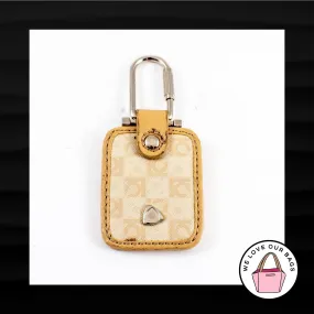 LIZ CLAIBORNE TAN IVORY LEATHER TWIST CLASP CLOSURE KEY FOB BAG KEYCHAIN HANGTAG