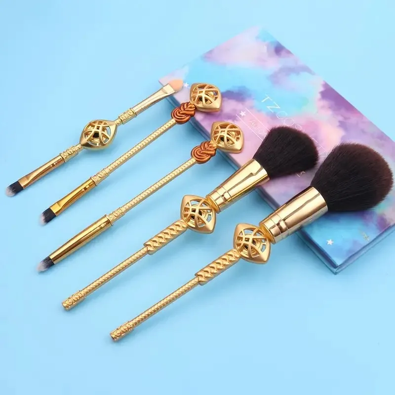 Makeup Brushes Set | 5pcs Cosmetic Makeup Brush Set Professional Tool Kit Set Drawstring Bag Included | Gold