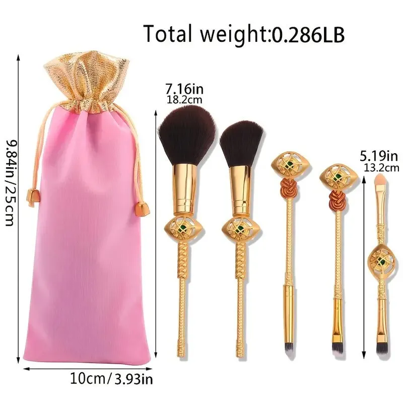 Makeup Brushes Set | 5pcs Cosmetic Makeup Brush Set Professional Tool Kit Set Drawstring Bag Included | Gold