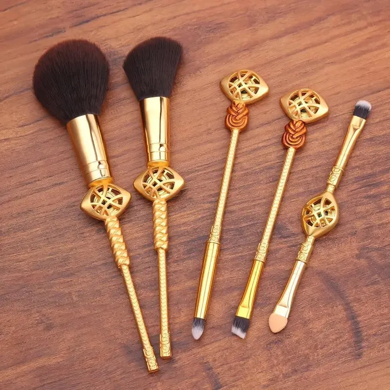 Makeup Brushes Set | 5pcs Cosmetic Makeup Brush Set Professional Tool Kit Set Drawstring Bag Included | Gold