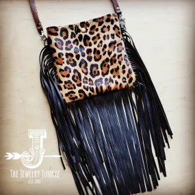 **MEDIUM Crossbody Handbag w/ Leopard Hair-on-Hide Full Fringe 511K