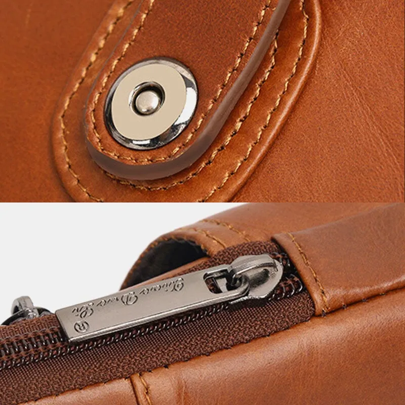 Men Genuine Leather Vintage Multifunctional 6.5 Inch Zipper Hasp Phone Bag Crossbody Waist