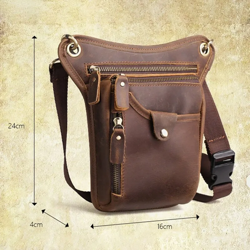 Men Retro Genuine Leather Multi-pocket Waist Bag Outdoor Sport 6.5 Inch Phone Zipper Crossbody Bags Shoulder