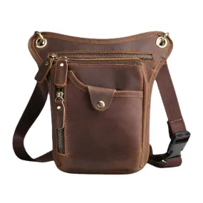 Men Retro Genuine Leather Multi-pocket Waist Bag Outdoor Sport 6.5 Inch Phone Zipper Crossbody Bags Shoulder