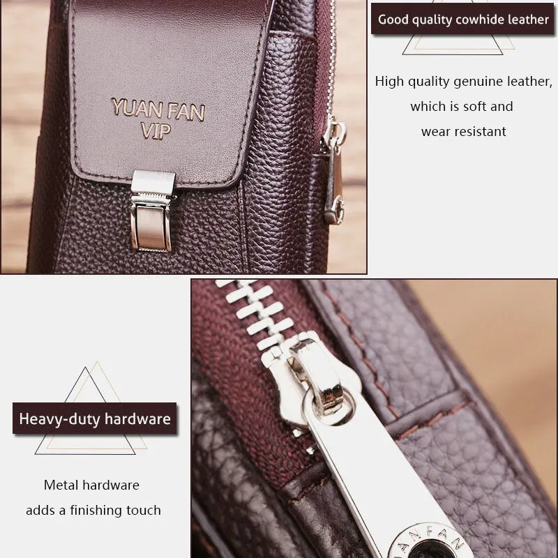 Men Vintage Lightweight Multi-pocket Genuine Leather Mini Wallet Purse 6.5 Inch Phone Bag Waist