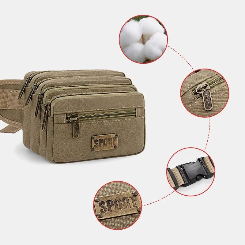 Men Waterproof Multi-pocket Waist Bag Canvas Large Capacity Multi-purpose Phone Chest Crossbody Shoulder