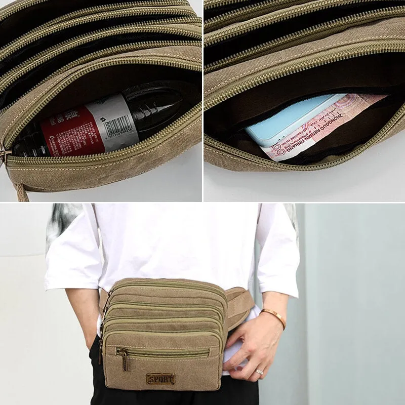 Men Waterproof Multi-pocket Waist Bag Canvas Large Capacity Multi-purpose Phone Chest Crossbody Shoulder