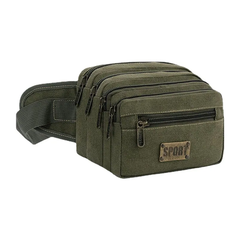 Men Waterproof Multi-pocket Waist Bag Canvas Large Capacity Multi-purpose Phone Chest Crossbody Shoulder