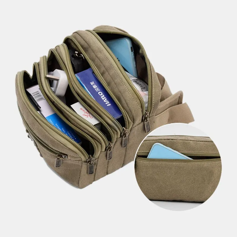 Men Waterproof Multi-pocket Waist Bag Canvas Large Capacity Multi-purpose Phone Chest Crossbody Shoulder