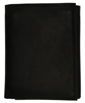 Mens Black Solid Cow Leather Tri-Fold Casual Dress Heavy Duty Wallet