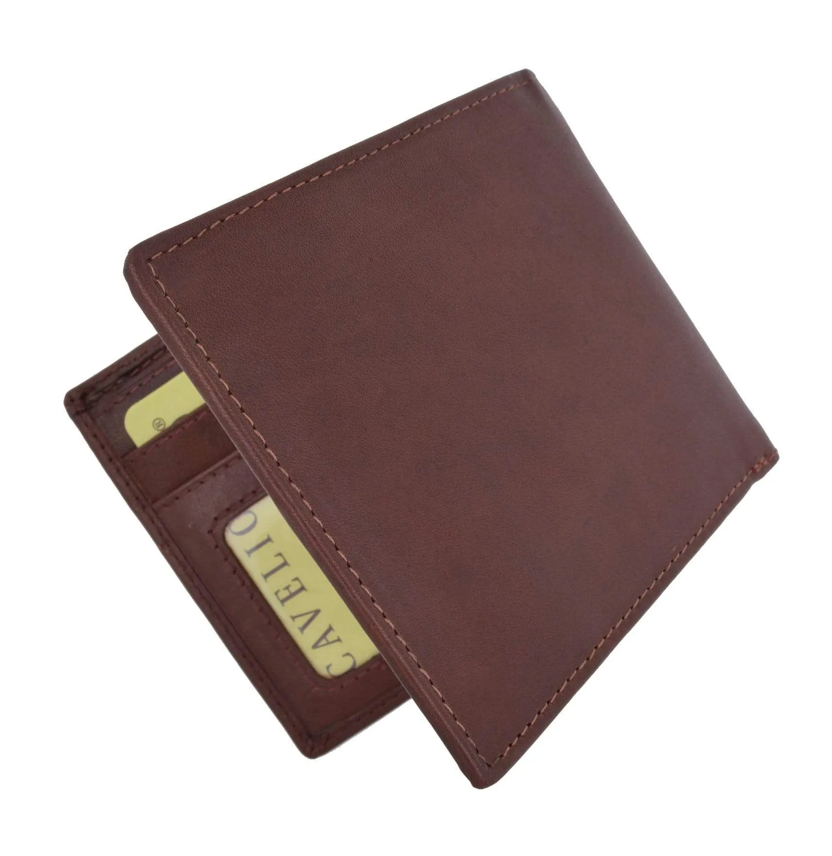 Mens Genuine High Quality Leather ID Card Holder Classic Design Slim Bifold Wallet by Cavelio 730060 (C)