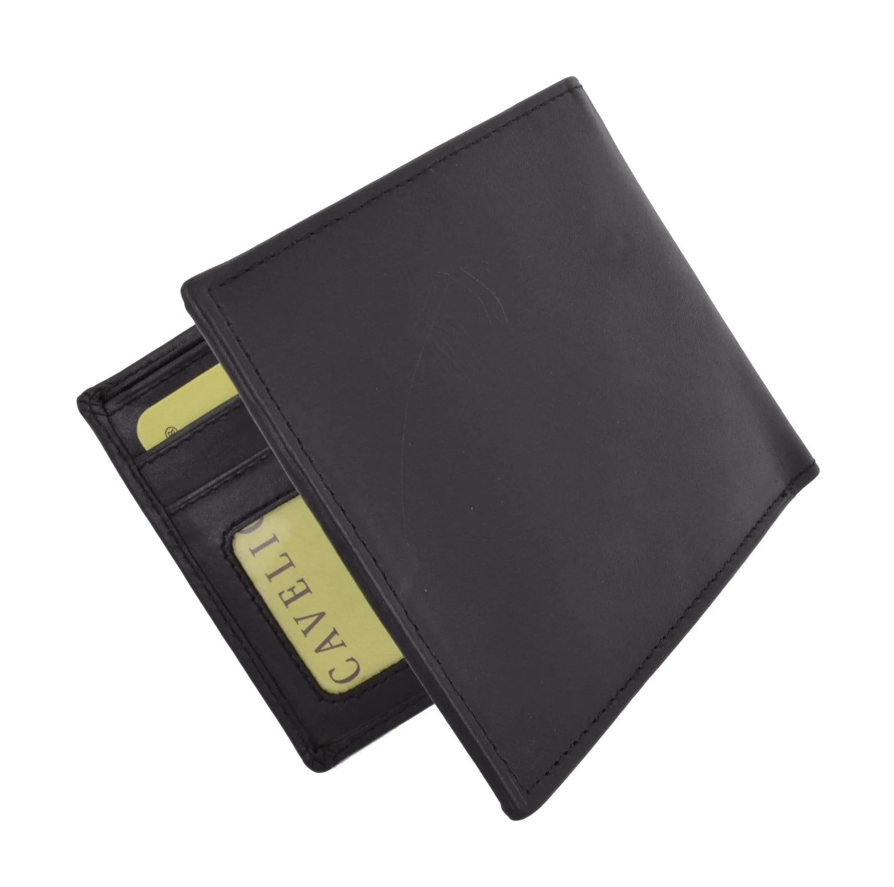 Mens Genuine High Quality Leather ID Card Holder Classic Design Slim Bifold Wallet by Cavelio 730060 (C)