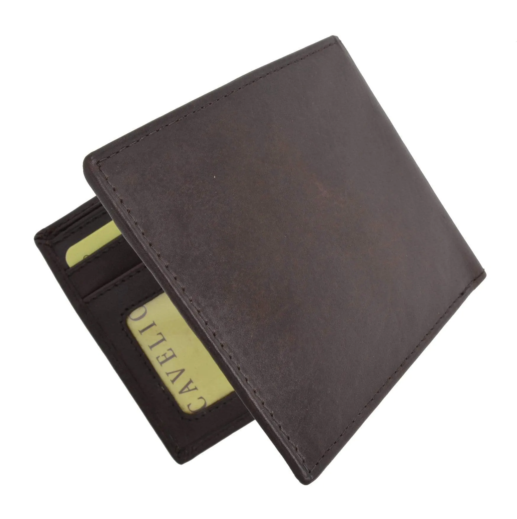 Mens Genuine High Quality Leather ID Card Holder Classic Design Slim Bifold Wallet by Cavelio 730060 (C)