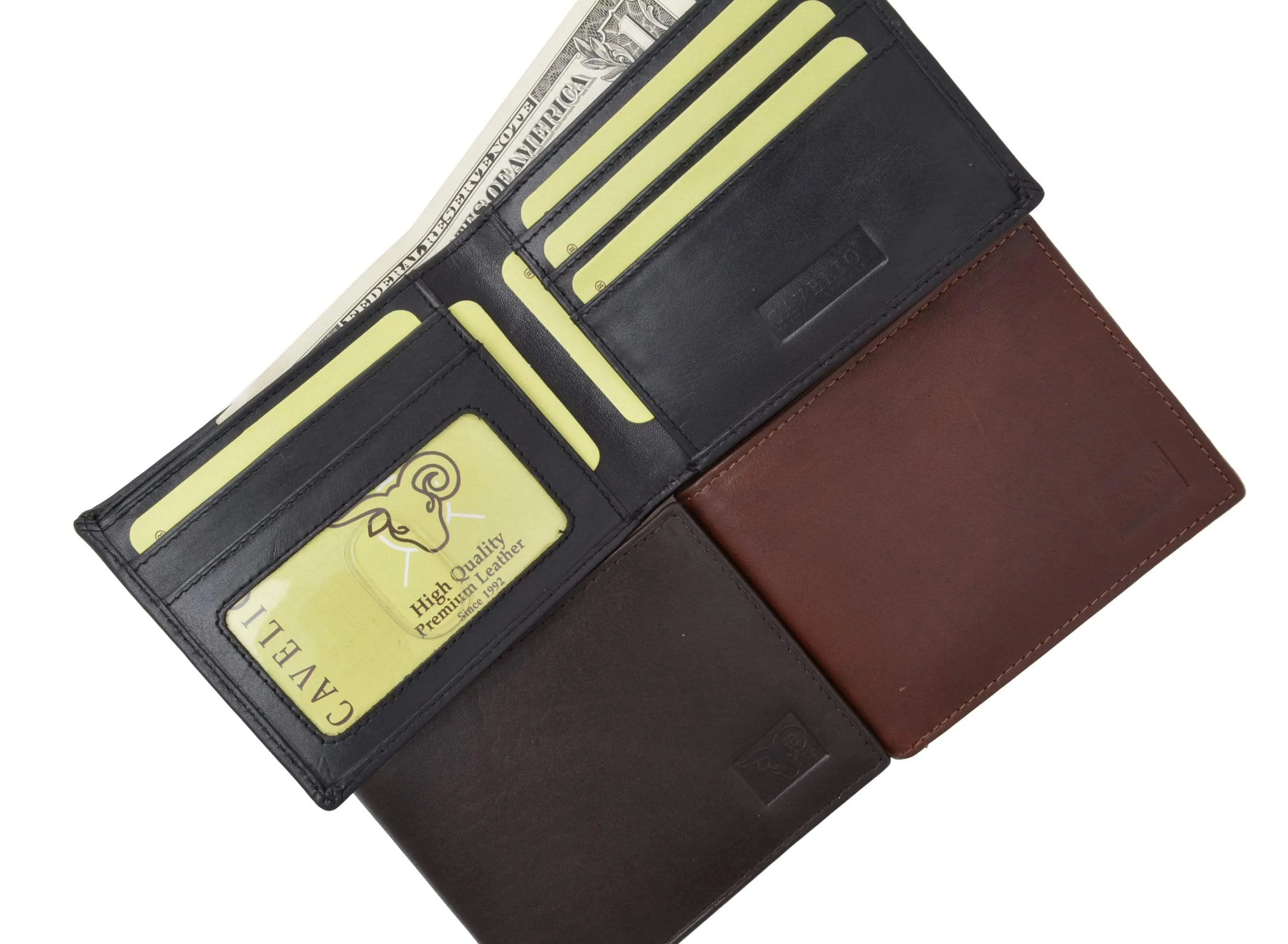 Mens Genuine High Quality Leather ID Card Holder Classic Design Slim Bifold Wallet by Cavelio 730060 (C)