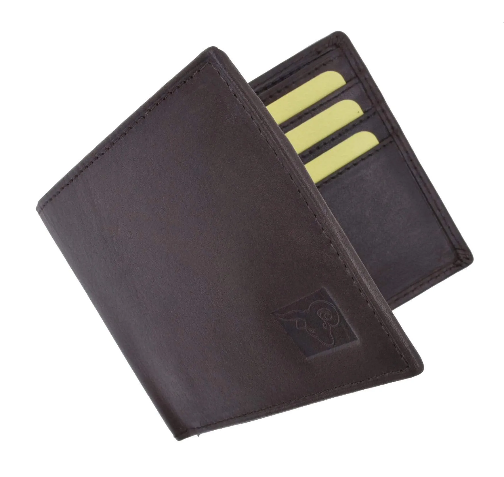 Mens Genuine High Quality Leather ID Card Holder Classic Design Slim Bifold Wallet by Cavelio 730060 (C)