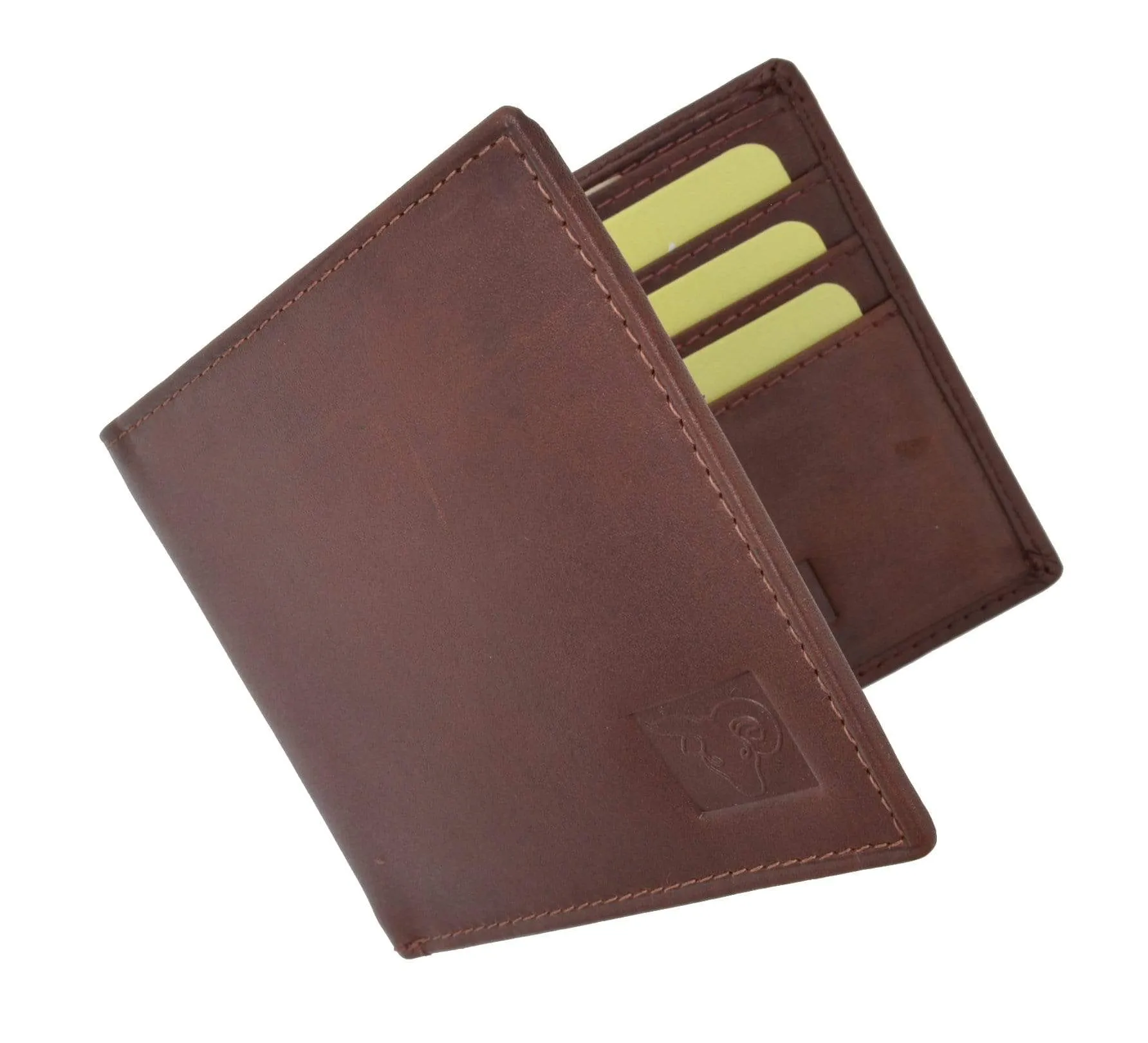 Mens Genuine High Quality Leather ID Card Holder Classic Design Slim Bifold Wallet by Cavelio 730060 (C)