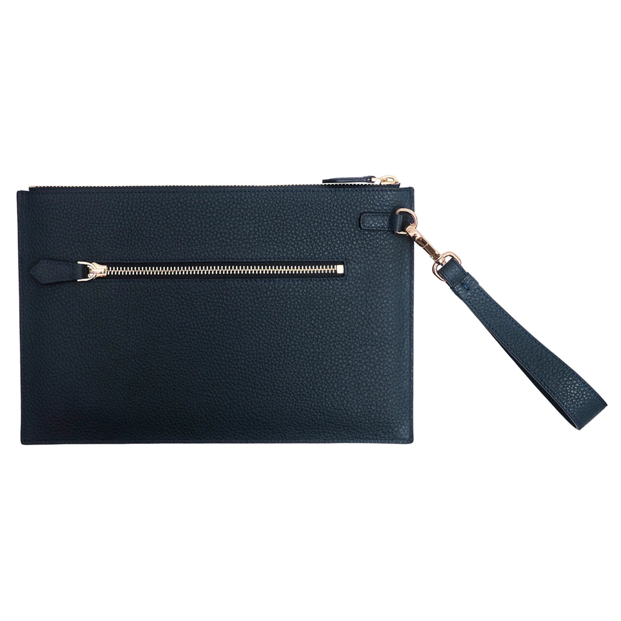 Men's Leather Hand Bag - Blue with golden details