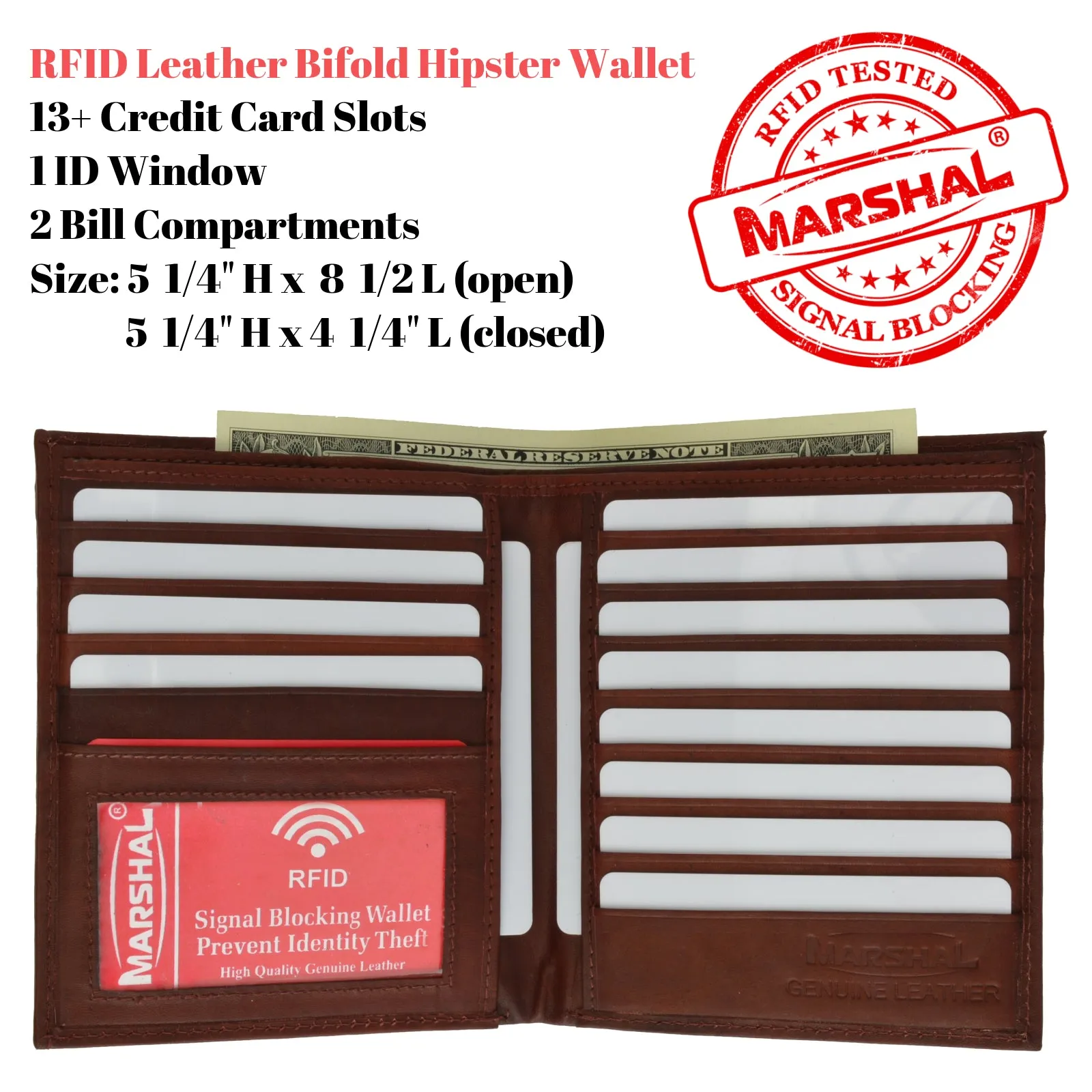 Mens Leather Large Hipster Bifold Credit Card Id Wallet Euro Burgundy RFID