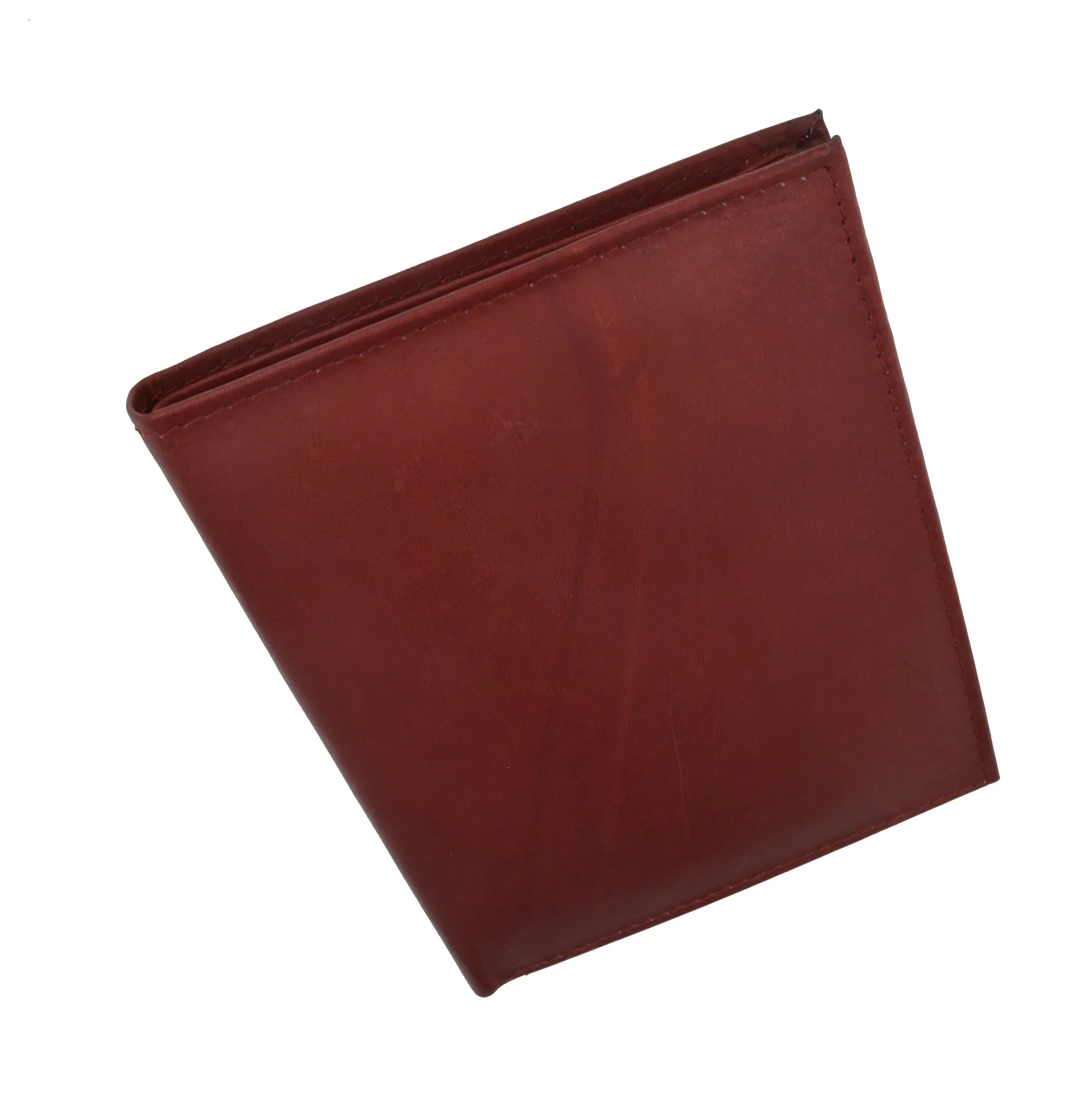 Mens Leather Large Hipster Bifold Credit Card Id Wallet Euro Burgundy RFID