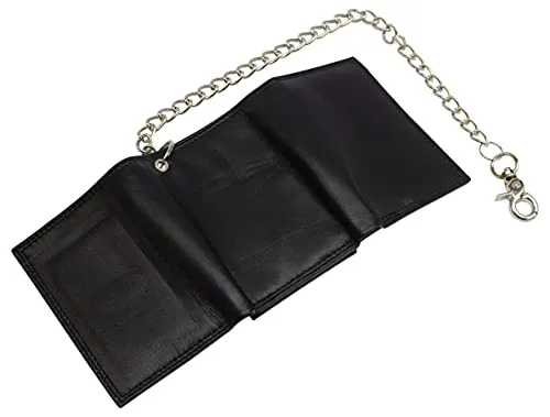 Men's RFID Blocking Premium Leather Chain Trifold Wallet