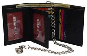 Men's RFID Blocking Premium Leather Chain Trifold Wallet