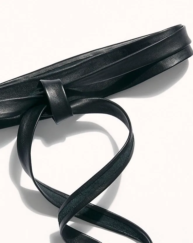 Midi Wrap Leather Belt - Black