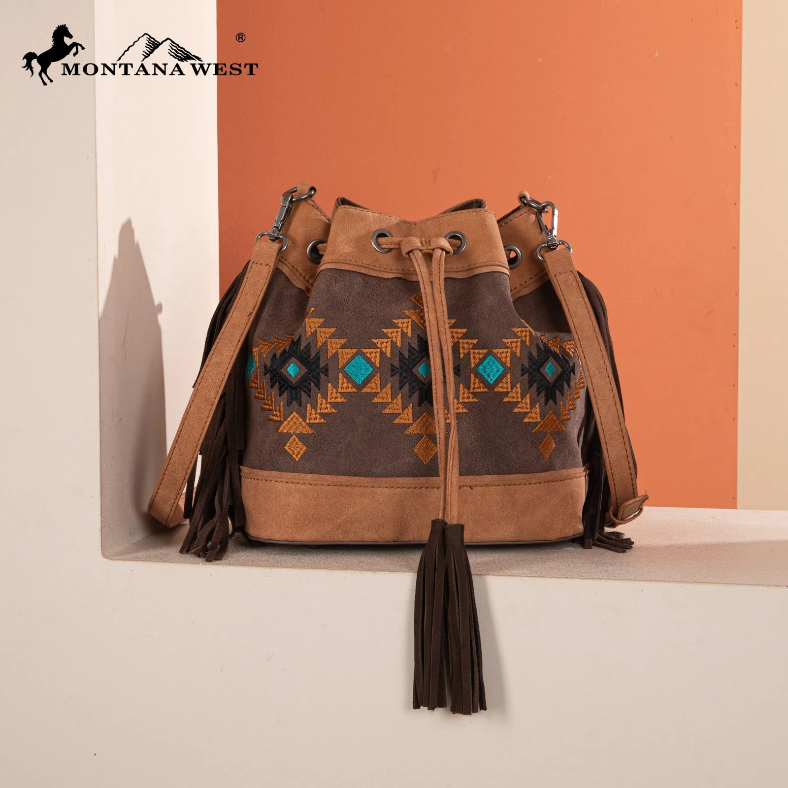 MW1312-8311  Montana West Embroidered Collection Drawstring Shoulder Bag/Crossbody