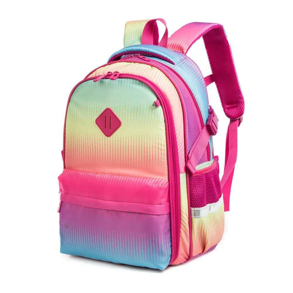 (NET) Rainbow Children's Backpack Insulated Lunch Box Light Pencil Holder Set Of 3 Pcs