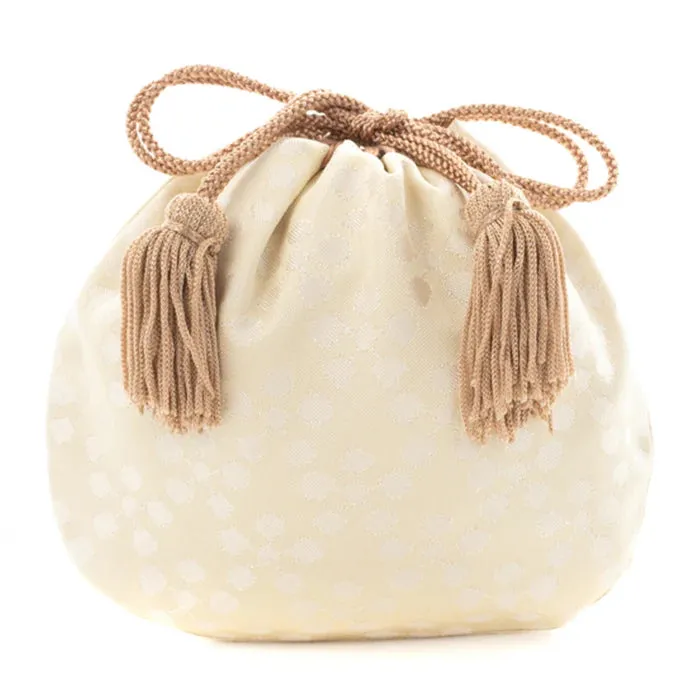 Nishijin-ori Small Drawstring Bag - Plum Blossom / White -,  Made in Kyoto, Japan,  Japanese traditional craft purse