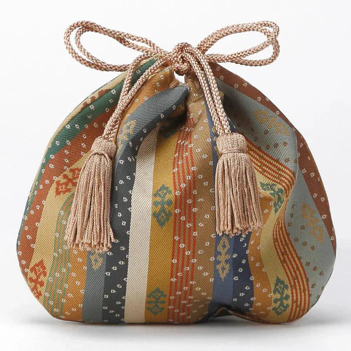 Nishijin-ori Small Drawstring Bag - Stripe Pattern -,  Made in Kyoto, Japan,  Japanese traditional craft purse