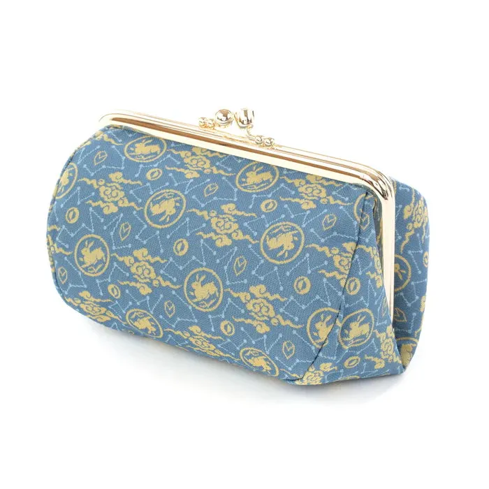 Nishijin-ori Small Pouch - Rabbit / Blue -, Made in Kyoto, Japan, Cosmetic Pouch, Makeup Pouch, Japanese Gamaguchi Pouch, Travel Toiletry Pouch, Stationery Pouch, Bag organizer, Bag in Bag