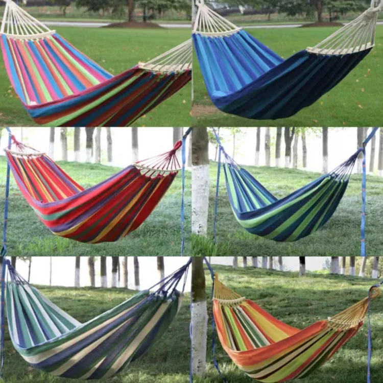 Outdoor Double Thickened Canvas Hammock Indoor Swing with Detachable Curved Rod, Size:200x100cm(Red White Stripe)