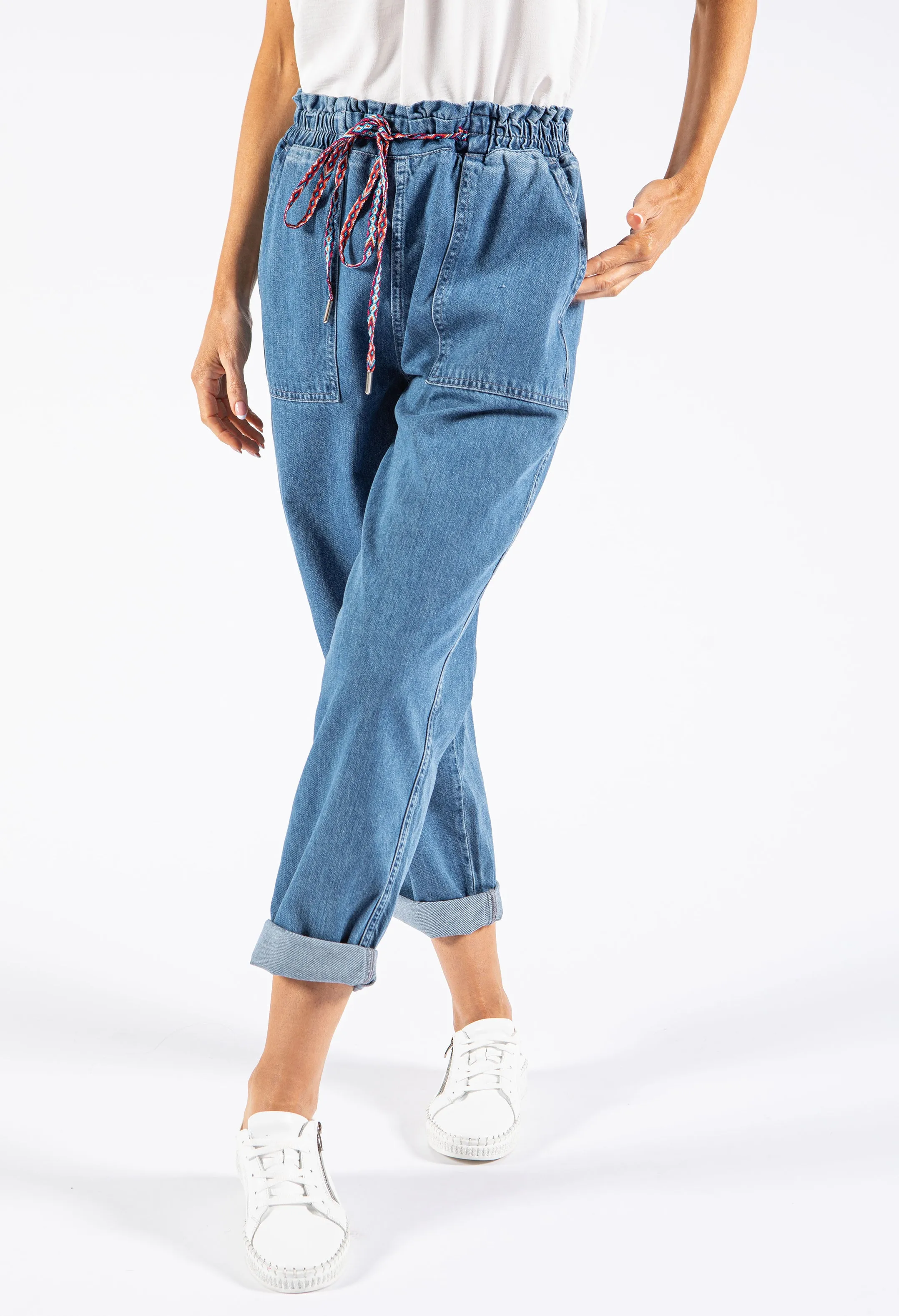 Paper Bag Style Denim Trousers