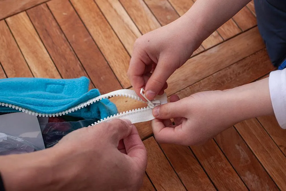 Pencil case: Fasten it, Zip it, Button it, Rip it