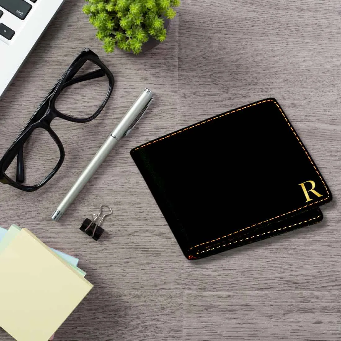 Personalised Monogrammed Mens Wallet Black for Birthday Gift