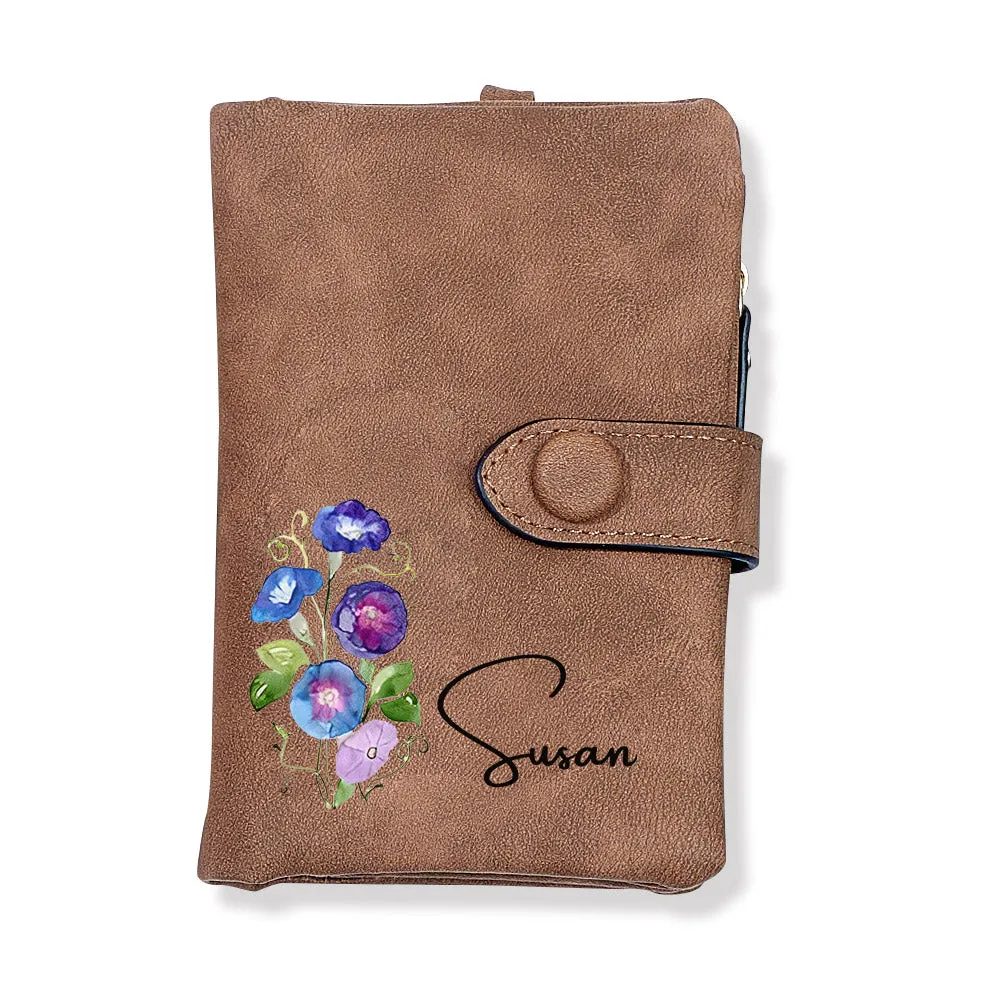 Personalized Name Colorful Birth Flower Wallet Card Holder Birthday Gift for her