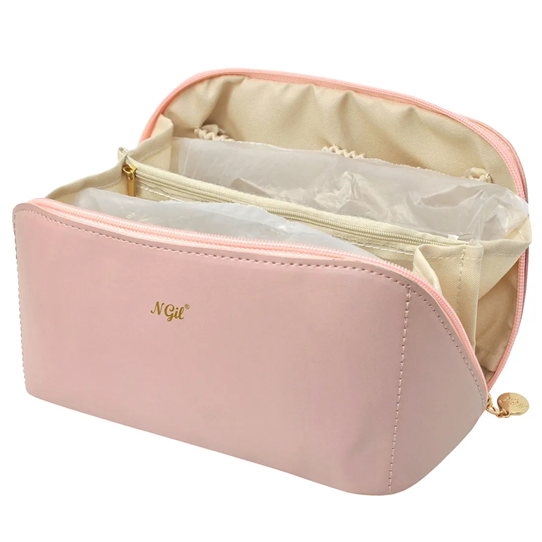 Pink NGIL Medium Faux Leather Expandable Travel Toiletry