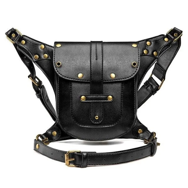 Punk Rock Women Motorcycle Bag Men Steampunk Chain Belt Bag