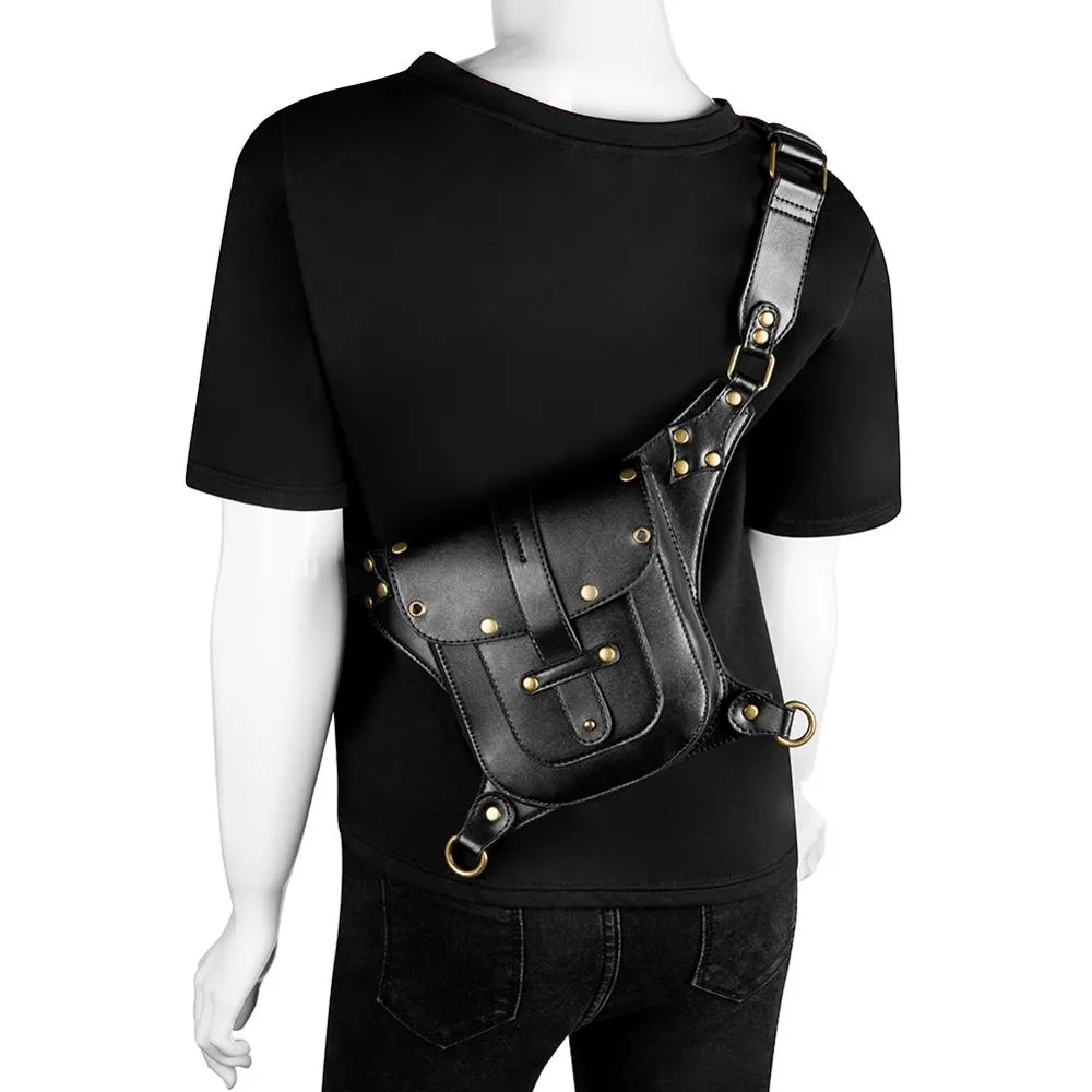 Punk Rock Women Motorcycle Bag Men Steampunk Chain Belt Bag