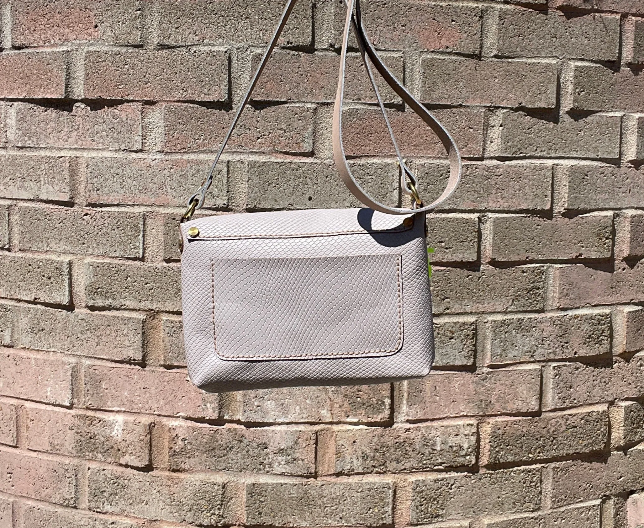 Putty Grey Embossed Small Crossbody Flap Messenger Bag