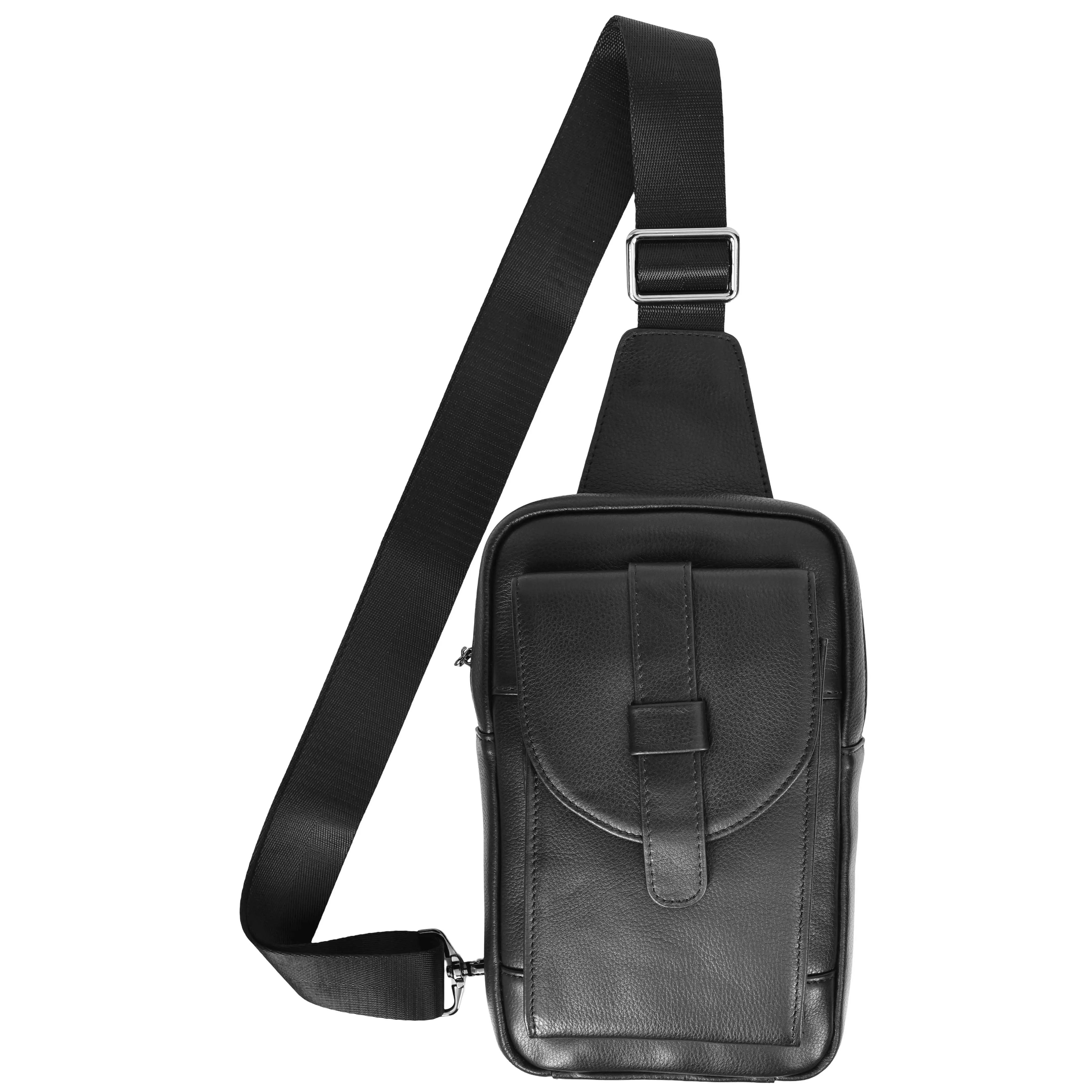 Real Leather Cross Body Chest Bag Elliot Black