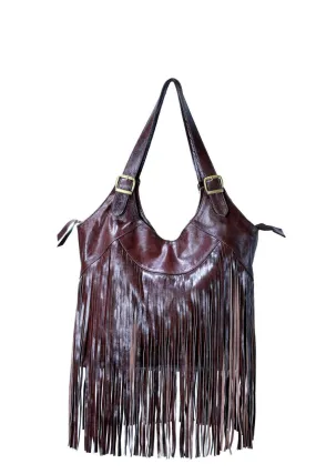 REDUCED PRICE!!! Big Fringe Dark Brown Leather Bag / Boho Chic