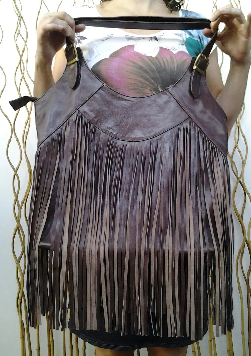 REDUCED PRICE!!! Big Fringe Dark Brown Leather Bag / Boho Chic